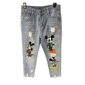 Mickey Mouse Distressed Ankle Jeans‎  NWT